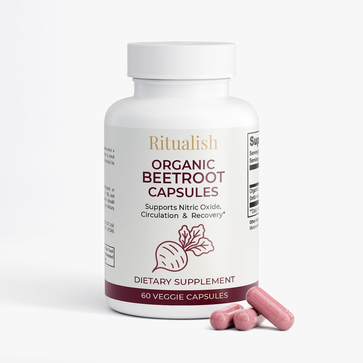 Organic Beetroot Capsules | Nitric Oxide Circulation and Recovery Support | 60 Veggie Capsules