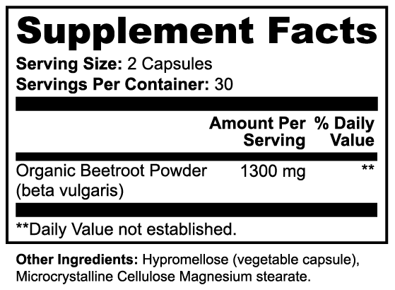 Organic Beetroot Capsules | Nitric Oxide Circulation and Recovery Support | 60 Veggie Capsules
